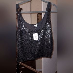 Women's Black Sequins Sleeveless Tank Top